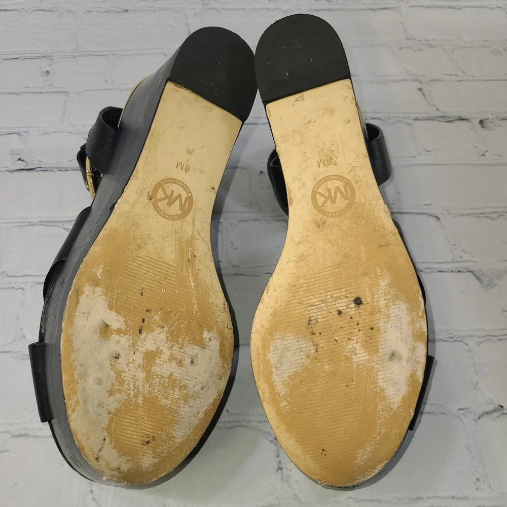 Michael Kors Abbott Mid Wedge Leather Color Black Size 8M